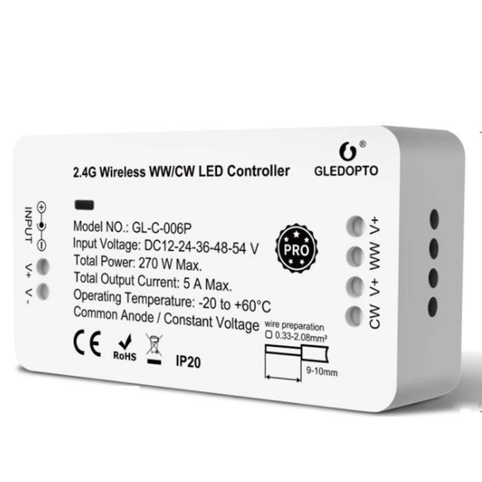 DC12-24V Zigbee Wireless Dual White CCT Controller Compatible with Amazon Alexa, APP Voice/RF Control GL-C-006P